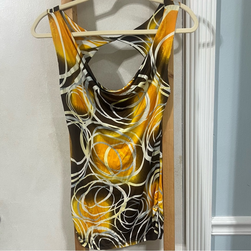 Yellow and Brown Swirl Pattern Top
